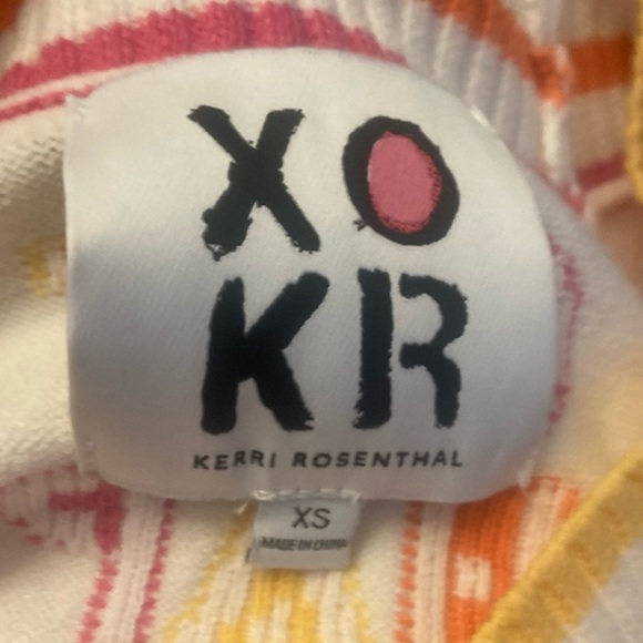 Kerri Rosenthal Get Happy V-Neck Sweater Striped Colorful Soft Sz XS Preppy - Picture 3 of 5